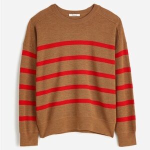 Madewell Merino Wool Striped Brown and Red Crewneck Sweater Women’s Small
